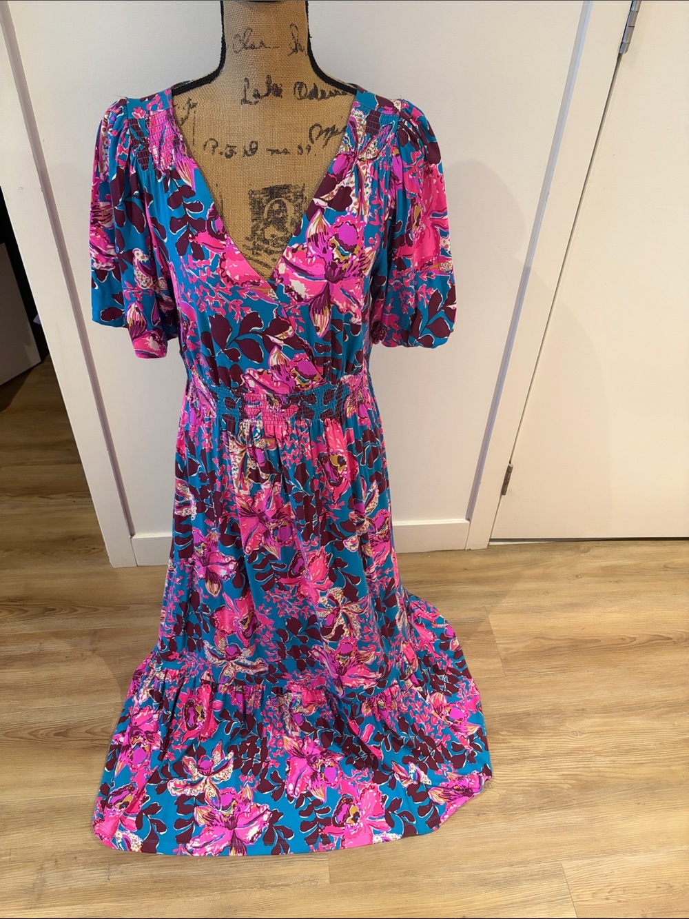 Lilly Pulitzer Pink & Teal Floral Maxi Dress
